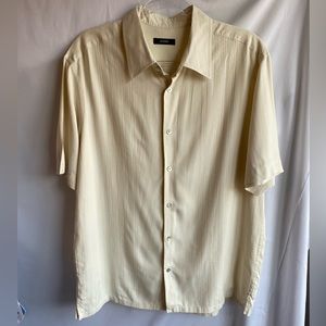 Alfani 100% Silk Men's Short Sleeve Button Down Size L Cream